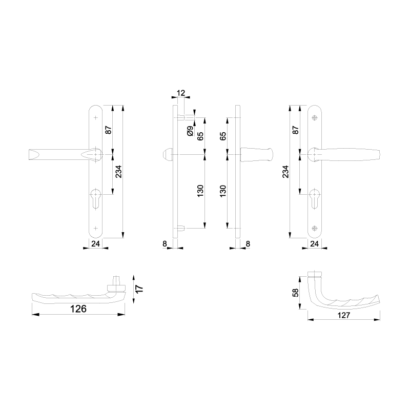 Garniture  ATLANTA saillie réduite sur plaques de 24mm