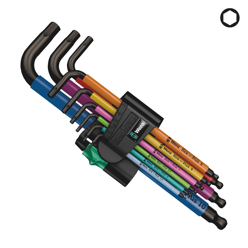 Jeu de 9 clés mâles 6 pans coudées HEX-PLUS MULTICOLOUR - WERA