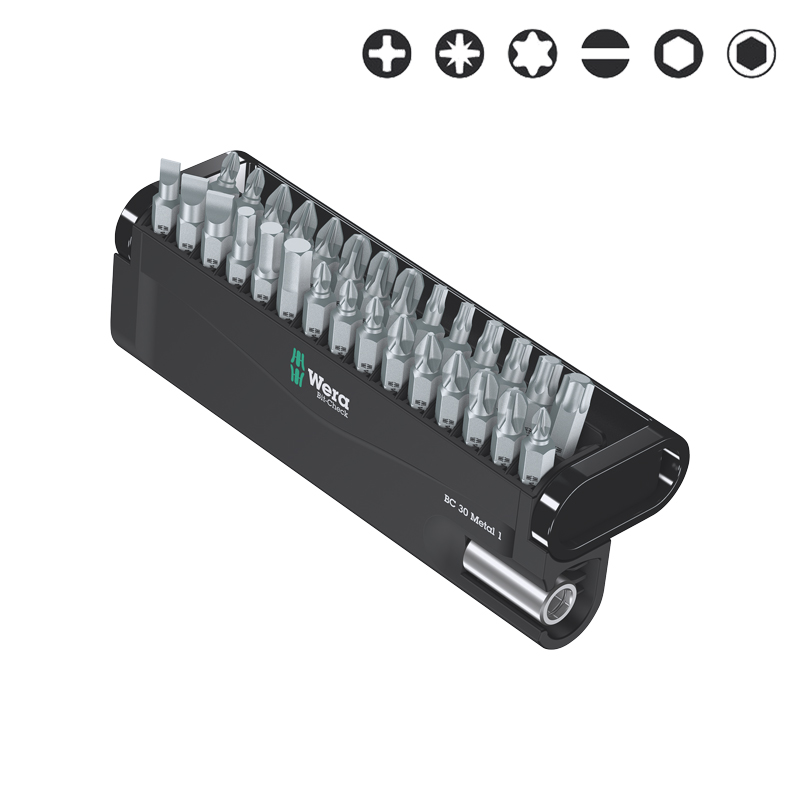 Coffret de 30 embouts BIT-CHECK métal + porte-embouts universel - WERA