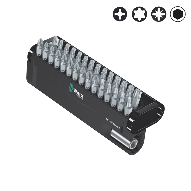 Coffret de 30 embouts BIT-CHECK wood + porte-embouts universel - WERA