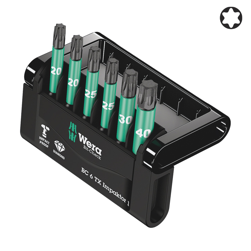 Coffret de 6 embouts BIT-CHECK Torx IMPAKTOR - WERA