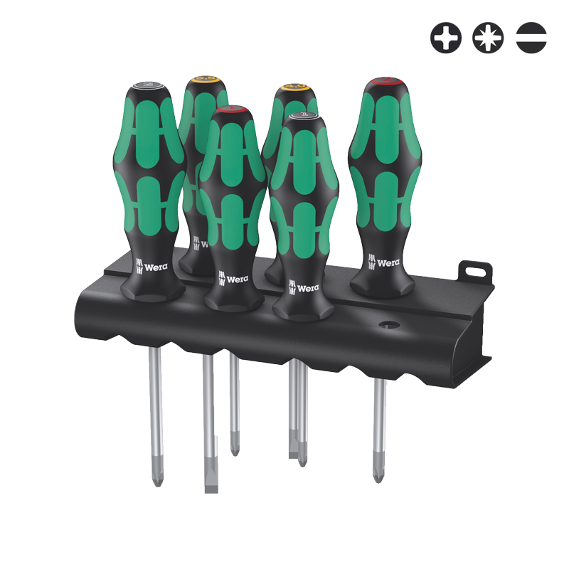 Jeu de 6 tournevis KRAFTFORM PLUS LASERTIP + rack - WERA