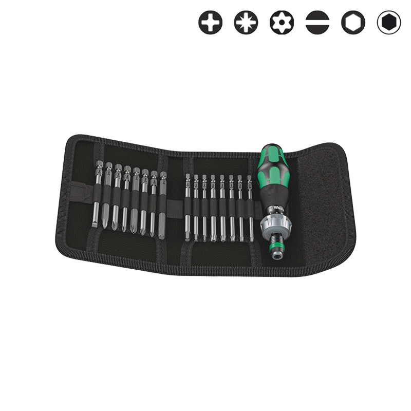 Tournevis à cliquet KRAFTFORM KOMPAKT + jeu de 16 embouts - WERA